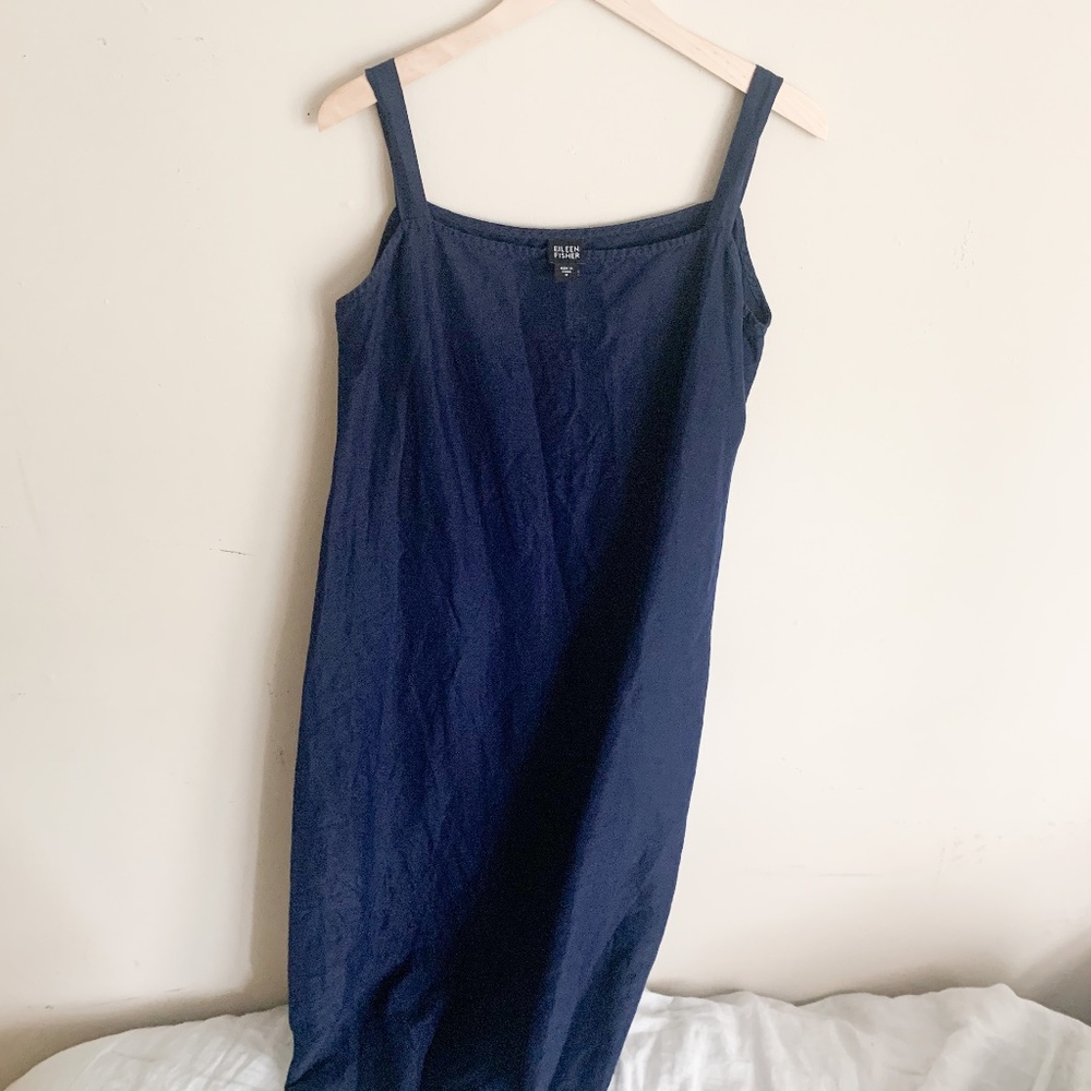 Eileen Fisher Navy Blue LINEN Full Length Dress